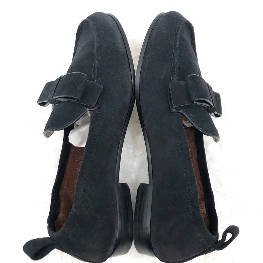 Coach Women's Henny Suede Bow Slip On Loafer Flats Sz 5.5B US Black